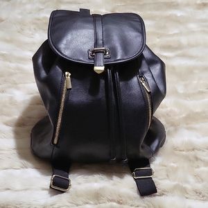 Black faux leather backpack